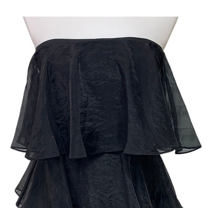 American Eagle Womens Medium Strapless Black Sheer Ruffled Tiered Mini Dress