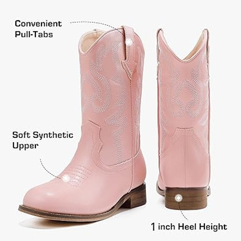 Motasha Toddler Girls Size 7 Pink Faux Leather Embroidered Cowboy Boot Shoes