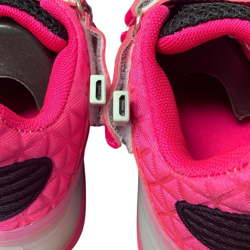 Girls 11.5 Pink Black Hook Loop Rechargeable Light Up Sport Shoes Missing Wheels