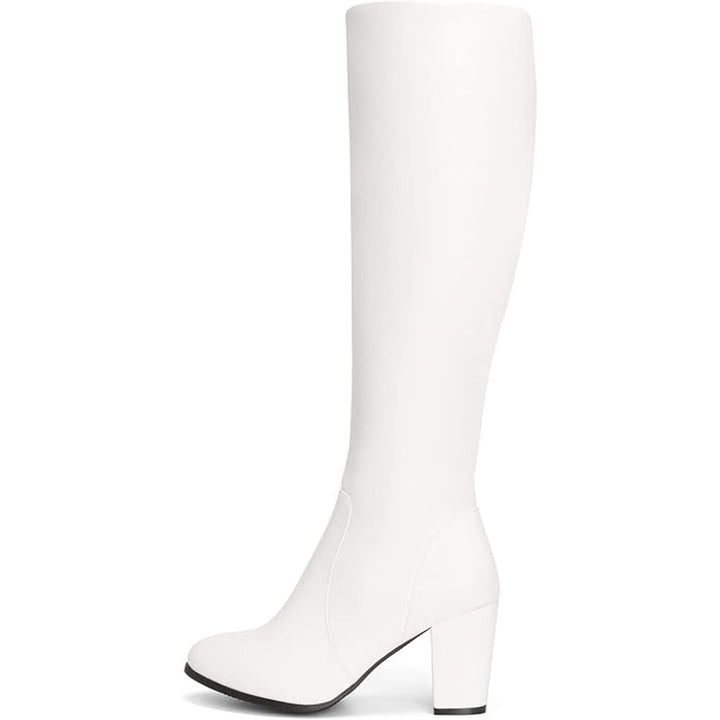 New Dream Pairs Women Size 8.5 White Faux Leather 3" Heel Knee High Boots w Flaw