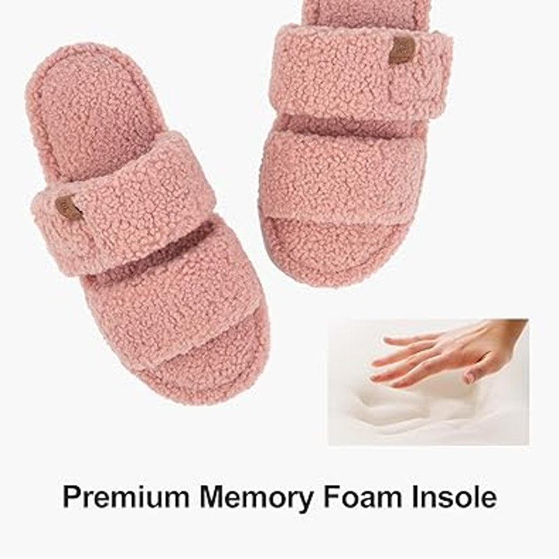 New Family Fairy Womens Size 9-10 Washable Fuzzy Pink Slide On House Slippers