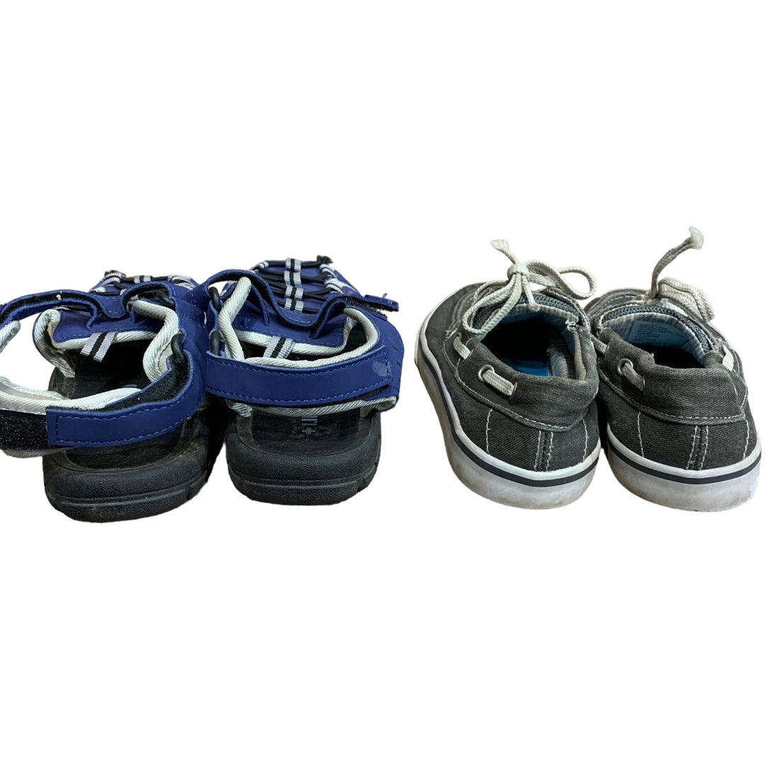 2 Pairs Boys Size 1 Cat &amp; Jack Lifeguard Swim Sandals Boat Loafer Slip on Shoes