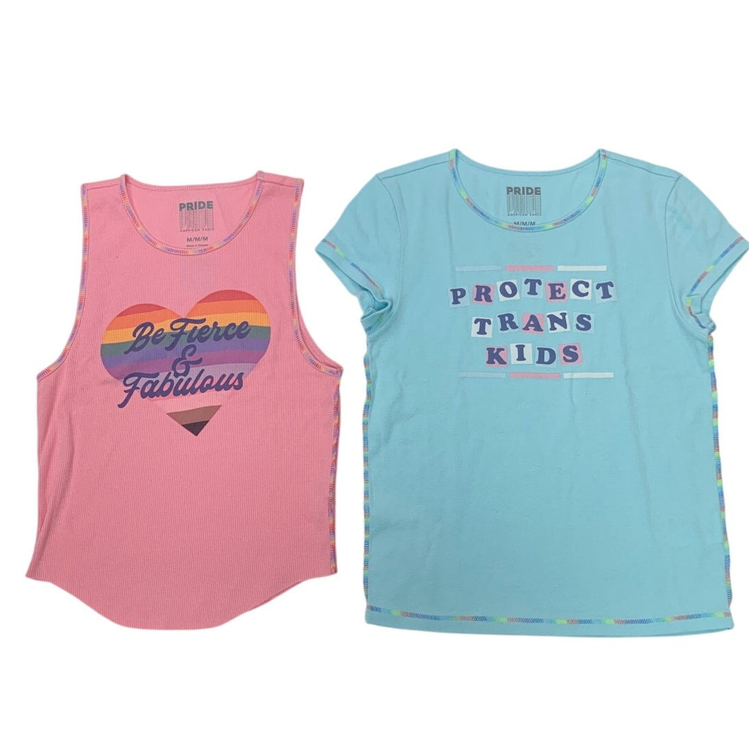 2 New Pride American Eagle Womens Medium Protect Trans Kids T Shirt Tank Tops