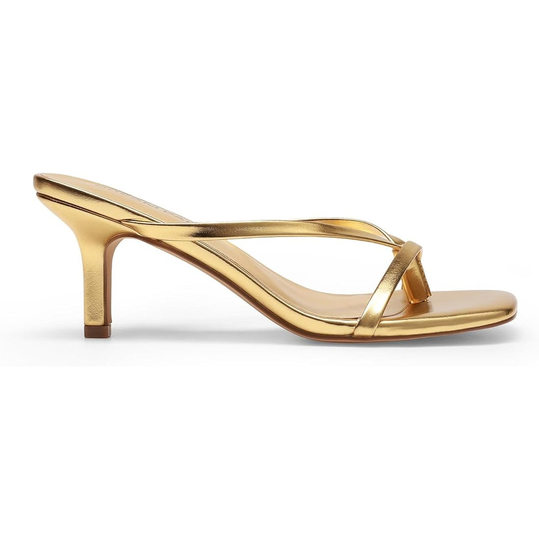 Dream Pairs Womens Size 8.5 Gold Open Toe Thong Slide On 3" Heel Sandal Shoes