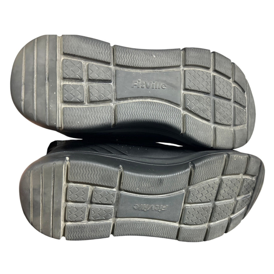 FitVille Mens 13W Wide Black Mesh Slip On Breathable Hands Free Walking Shoes