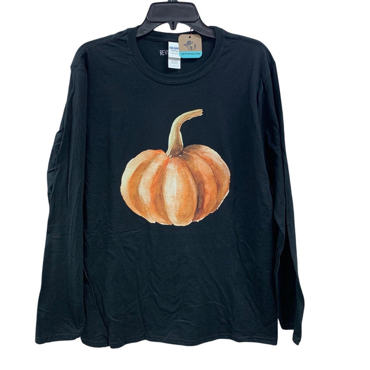 New Hand Printed Women Large Giant Fall Watercolor Pumpkin Long Sleeve Tee Shirt