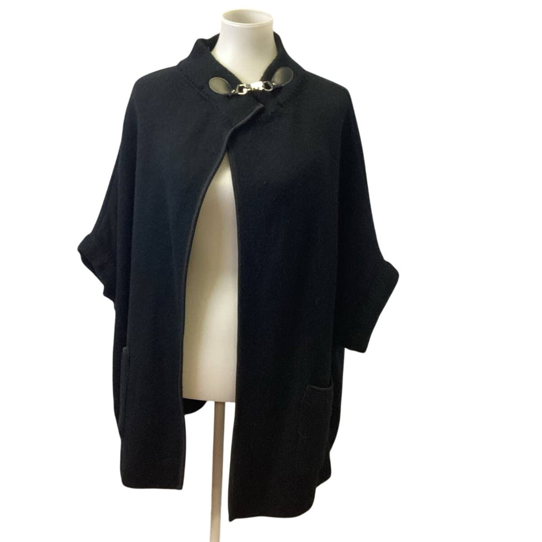 Apt 9 One Size Black Acrylic Knit Silver Latch Folded Sleeve Open Front Cape