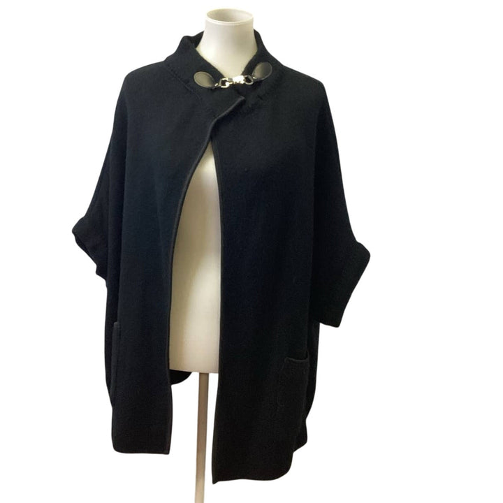 Apt 9 One Size Black Acrylic Knit Silver Latch Folded Sleeve Open Front Cape