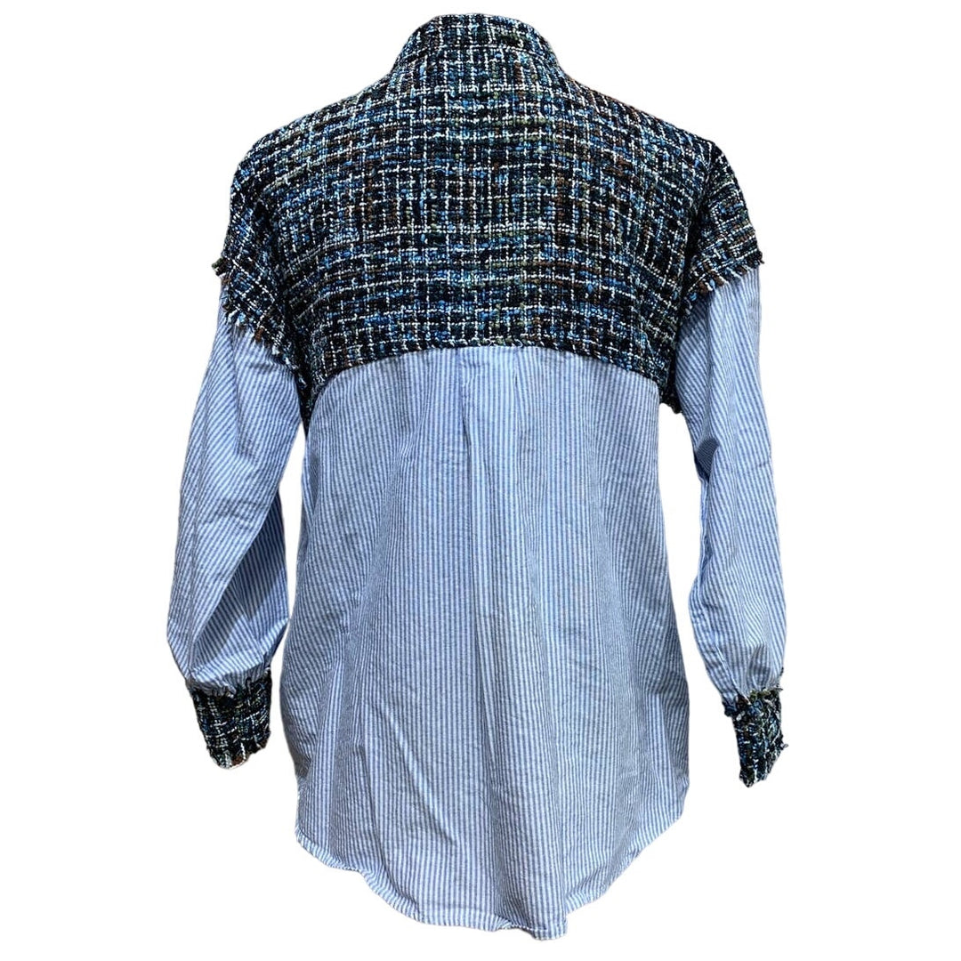 Zara Basic Collection Large Button Down Woven Striped Long Sleeve Casual Shirt
