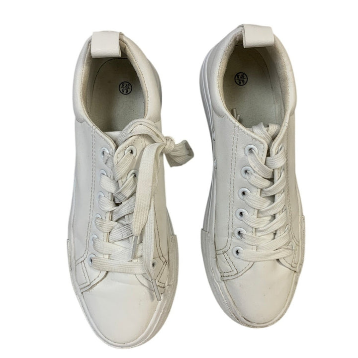 Sernial Womens Size 6.5 White Faux Leather Lace Up Tennis Basic Sneaker Shoes