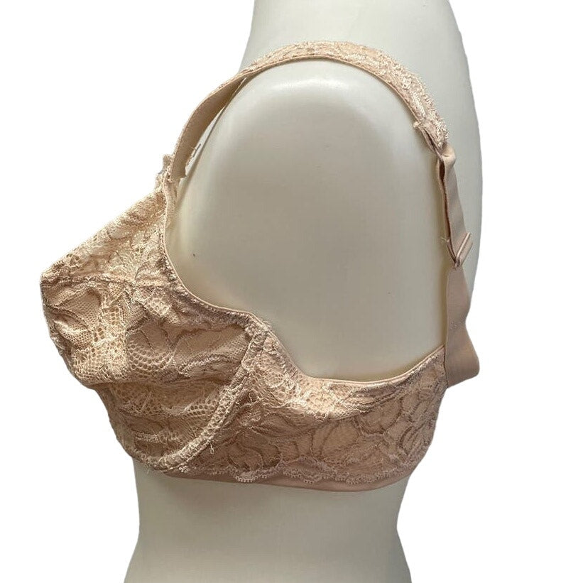 New Bali 40DD Support Lacy Overlay 3-Hook Tan Neutral Underwire Adjustable Bra