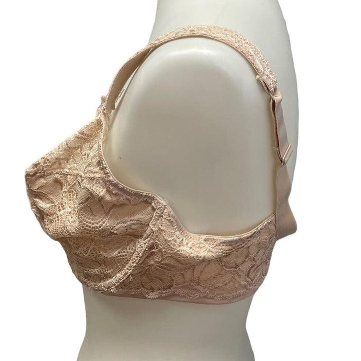 New Bali 40DD Support Lacy Overlay 3-Hook Tan Neutral Underwire Adjustable Bra