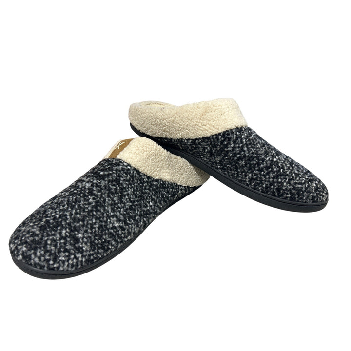Ultra Ideas Mens Size 13/14 Gray Black Sherpa Lined Memory Foam House Slippers