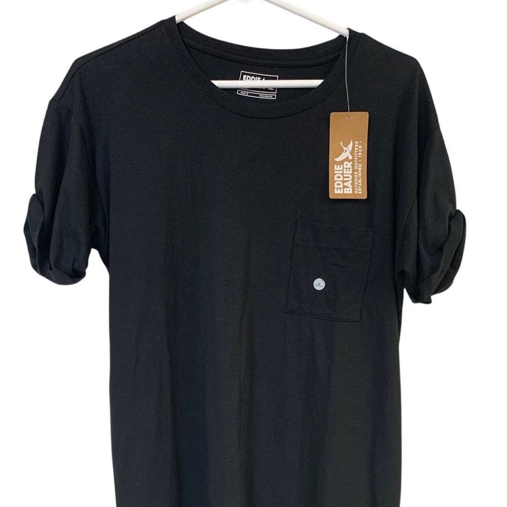New Eddie Bauer Womens Small Black PolyCotton Coast Climb Pocket Tee Shirt Dress