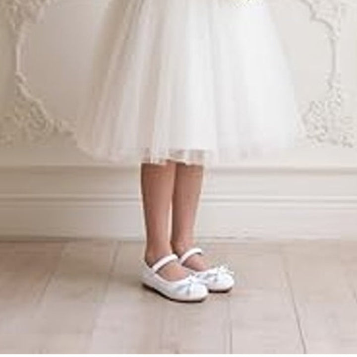 Ginfive Toddler Girls Size 8 White Glitter Bow Hook Loop Mary Jane Dress Shoes