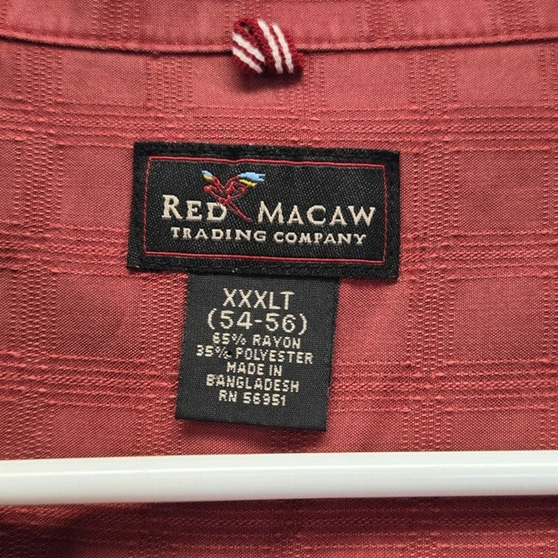 Red Macaw 3XLT PolyRayon Plaid Short Sleeve Button Up Shirt w Front Pocket