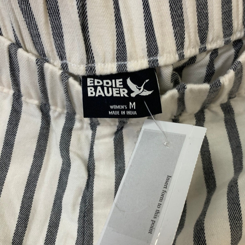 New Eddie Bauer Womens Medium Black White Striped Elastic Waist Casual Shorts