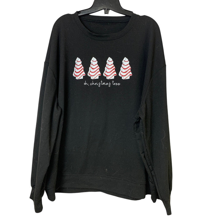 Upcycled Hand Printed Womens 3XL Oh Christmas Tree Long Sleeve Sweatshirt