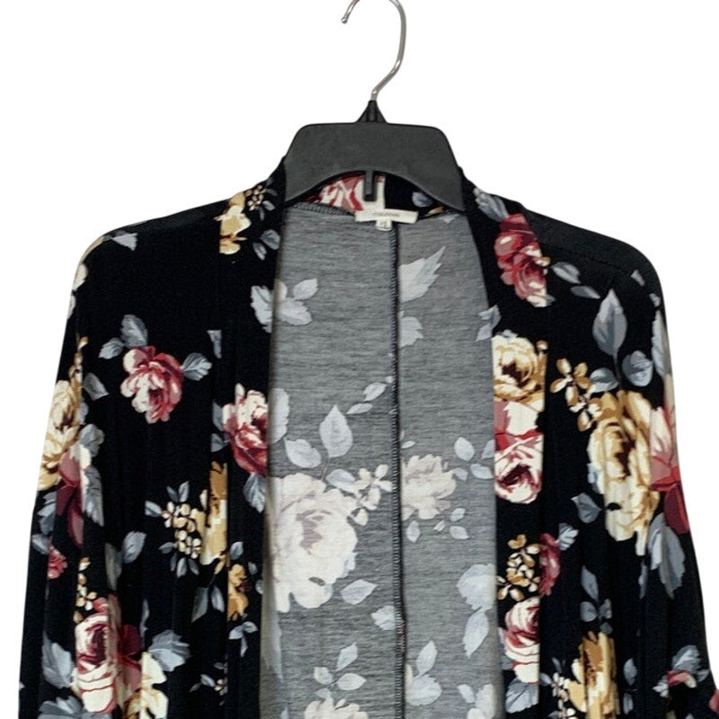 Maurices Womens Size 1 Black Pink Floral Long Sleeve Open Front Cardigan