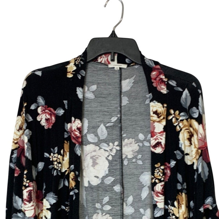 Maurices Womens Size 1 Black Pink Floral Long Sleeve Open Front Cardigan