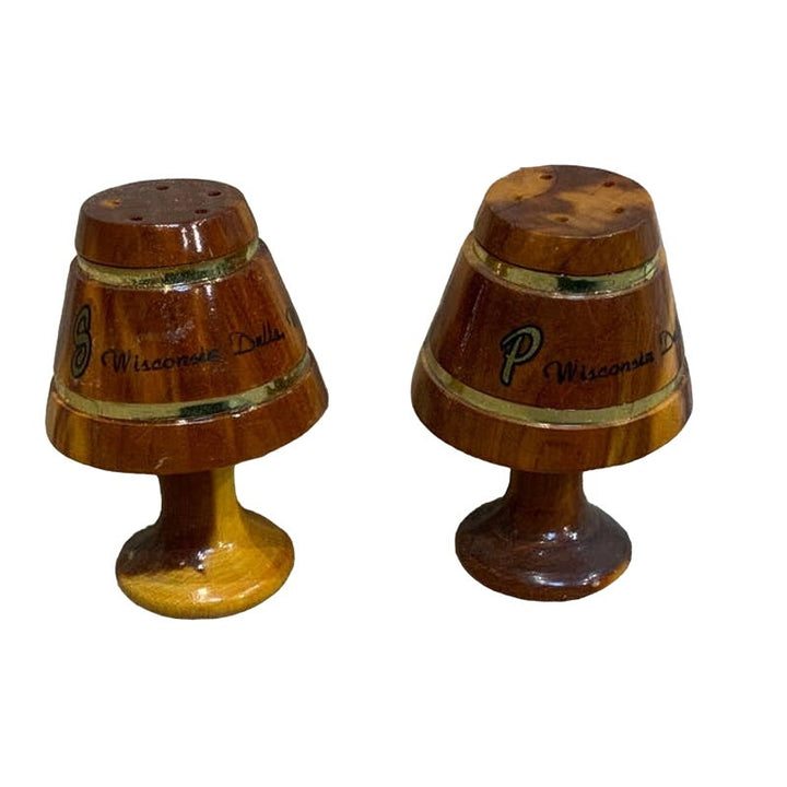 Vintage Wooden Wisconsin Dells Souvenir Lamp Shaped Salt Pepper Shaker Set
