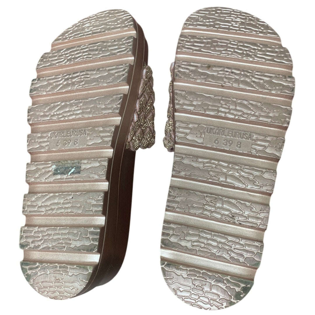 Lucky Step Womens Size 8 Rose Gold Woven Strap Slide On Platform Sandals Shoes