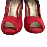 Xappeal US Size 8.5 Swank Pink Colorblock Faux Suede Strappy Peep Toe 4" Heels