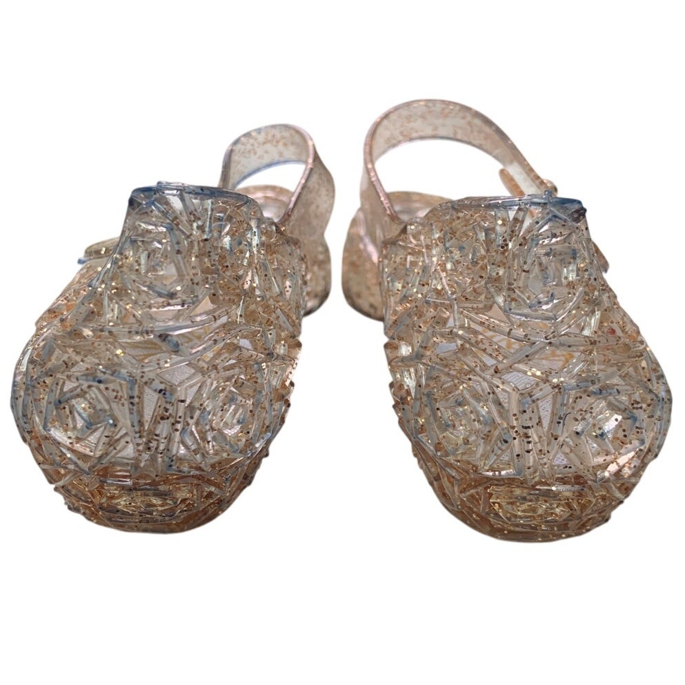 OMGard Little Girls Size 12.5 Clear Glitter Flats Floral Mary Jane Jelly Shoes