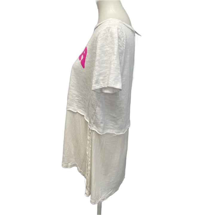 Hand Printed Upcycled Womens Small MAMA Short Sleeve Flowy Blouse Top Shirt
