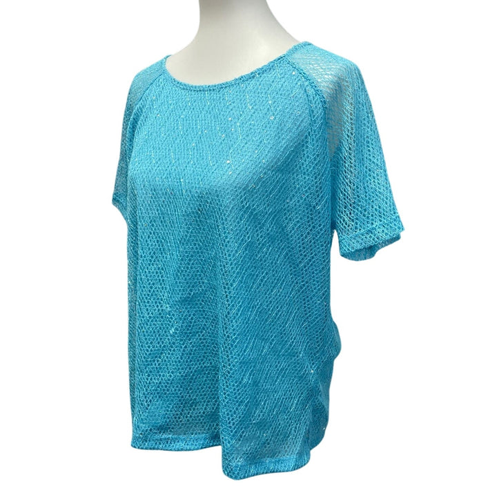 Cathy Daniels Womens XL Short Sleeve Polyester Sequin Short Sleeve Crew Neck Top
