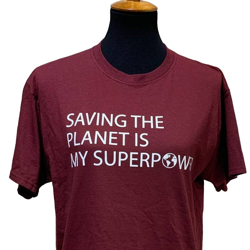 Hand Printed Upcycled Womens Medium Saving the Planet is My Superpower Tee Shirt
