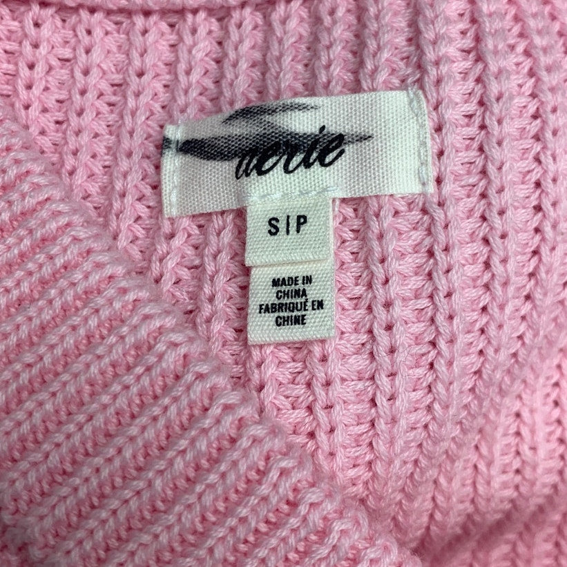New Aerie Womens Small Pink V Neck Short Ruffled Sleeve Knit Sweater Top