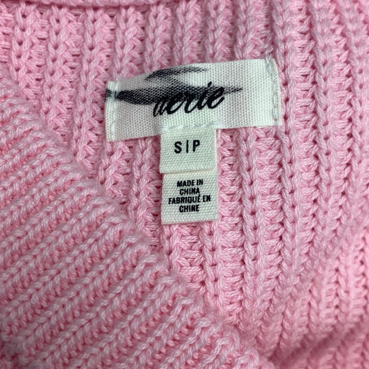New Aerie Womens Small Pink V Neck Short Ruffled Sleeve Knit Sweater Top