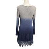 Vintage Havana Womens Medium Rayon Spandex Ombre Dyed Long Sleeve Lace Hem Shirt