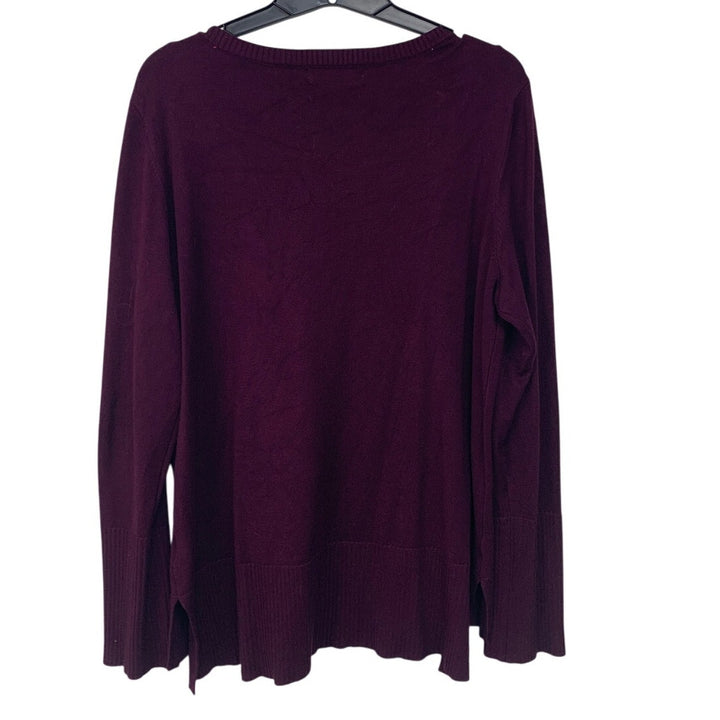 Melissa Paige Womens 2X Purple PolyRayon Long Sleeve Crew Neck Faux Button Top