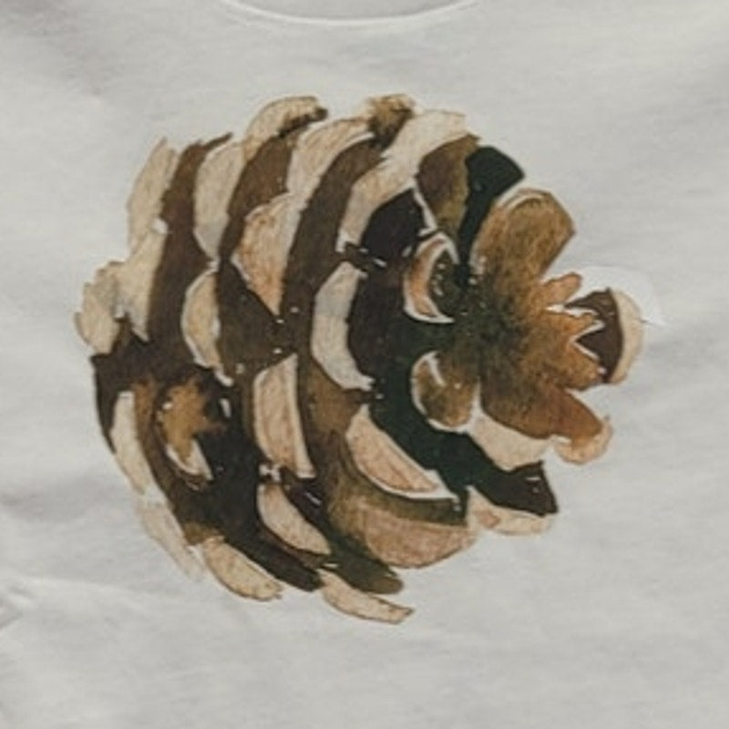 New Hand Printed Upcycled Child 4T Pine Cone Long Sleeve Cotton Blend Tee