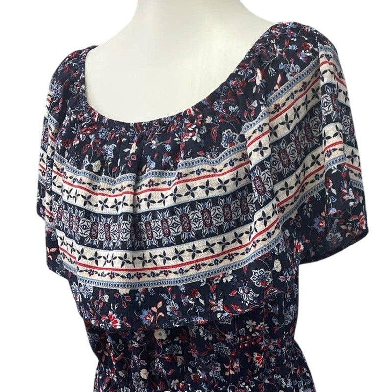 Style &amp; Co Large Polyester Blend Cottage Ruffled Scoop Neck Fit &amp; Flare Dress