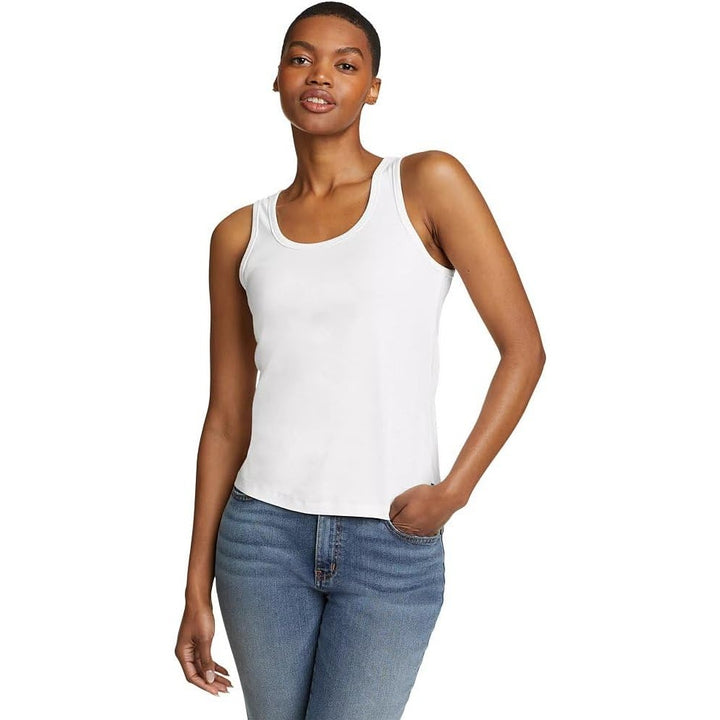 New Eddie Bauer Womens White Sleeveless Favorite PolyCotton Scoop Neck Tank Top