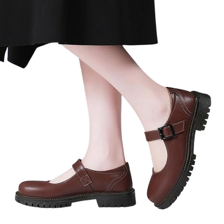 XMM Womens Size 8.5 Brown 1" Heel Mary Jane Closed Round Toe Buckle Strap Shoes