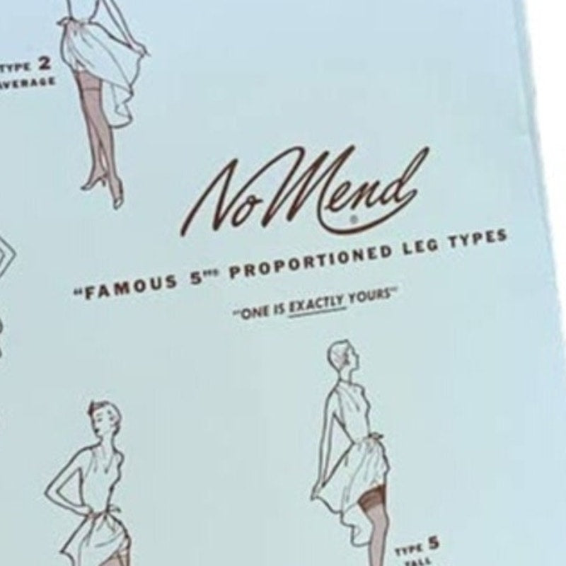 Vintage 1957 No Mend Pantyhose Gold Product Cardboard Box w Drawing Insert