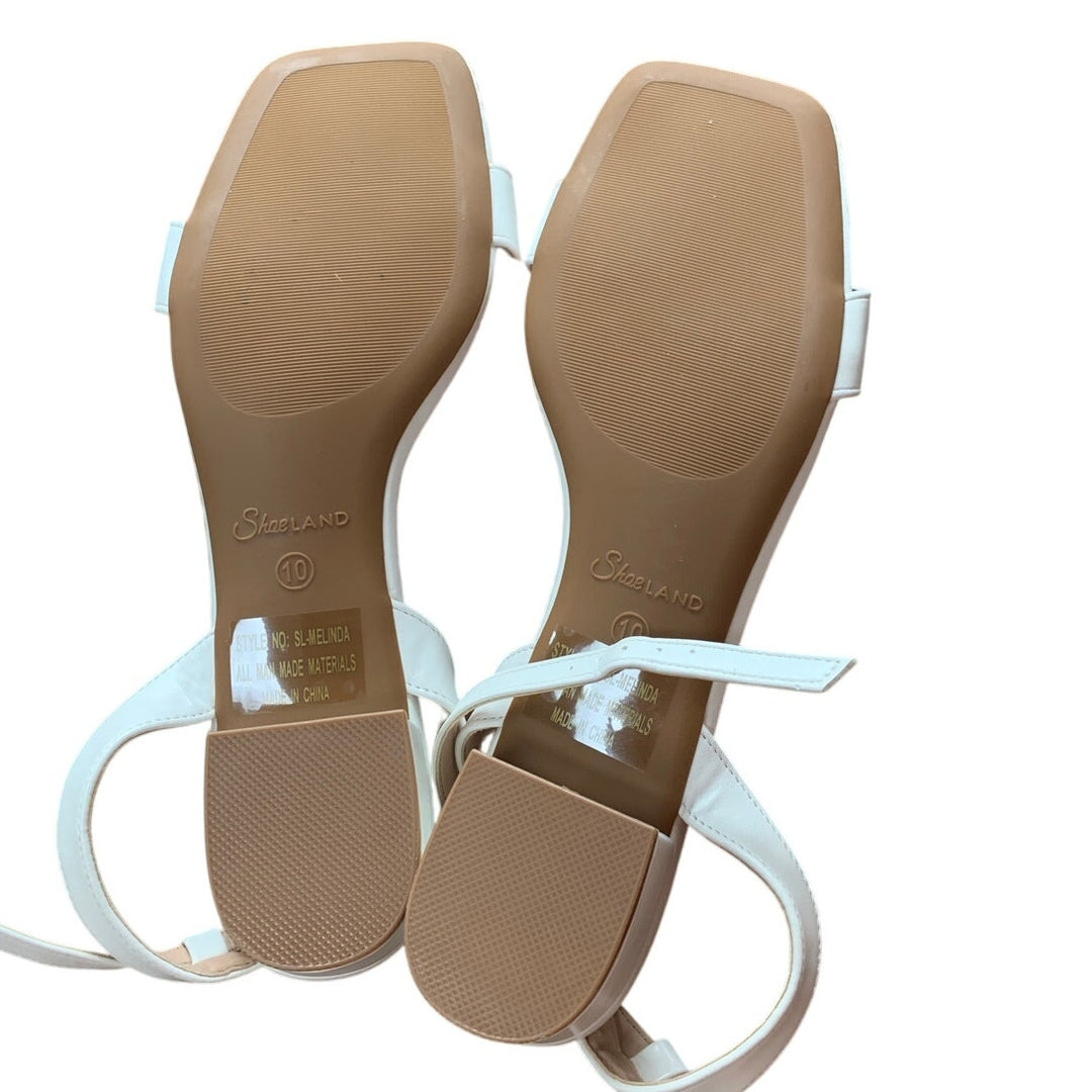 New Shoe Land Womens 10 Melinda 1.5" Heel White Open Square Toe Ankle Strap Shoe