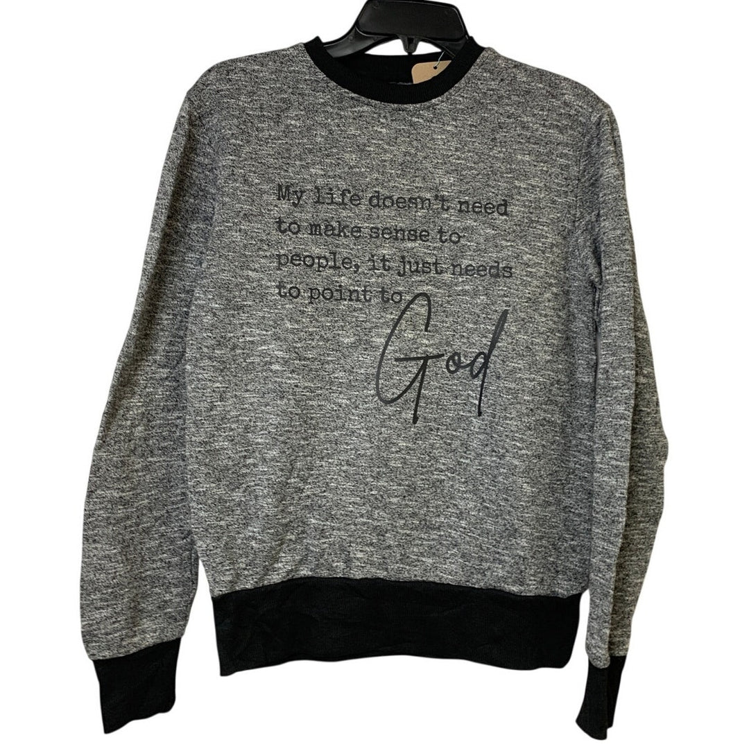 Upcycled Hand Printed Women Small My Life Point To God Make Sense Sweatshirt EUC