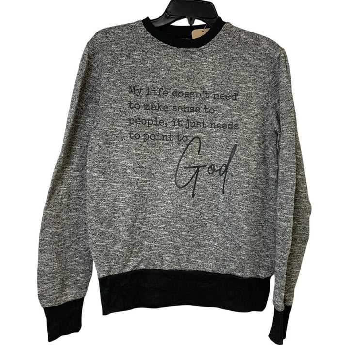 Upcycled Hand Printed Women Small My Life Point To God Make Sense Sweatshirt EUC