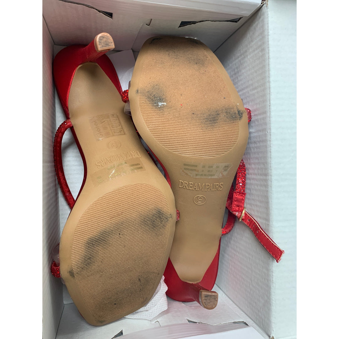 Dream Pairs Womens Size 9 Red Shiny Bow 4.5" Heel Ankle Strap Stilletto Shoes