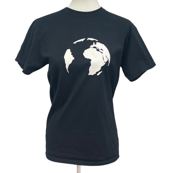 Hand Printed Upcycled Small Cotton Planet Earth Day Short Sleeve Crew Tee Shirt