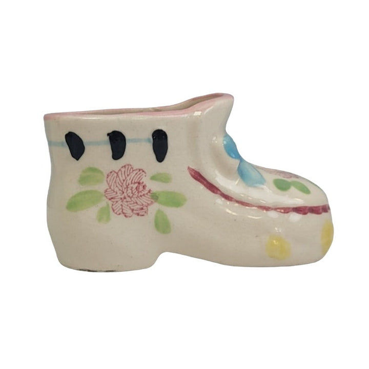 Pair of Two Vintage Hand Painted Ceramic Baby Bootie Shoes Made In Japan