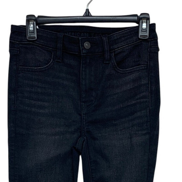 New American Eagle Womens Size 4 Black High Rise Distressed Knees Denim Jeggings
