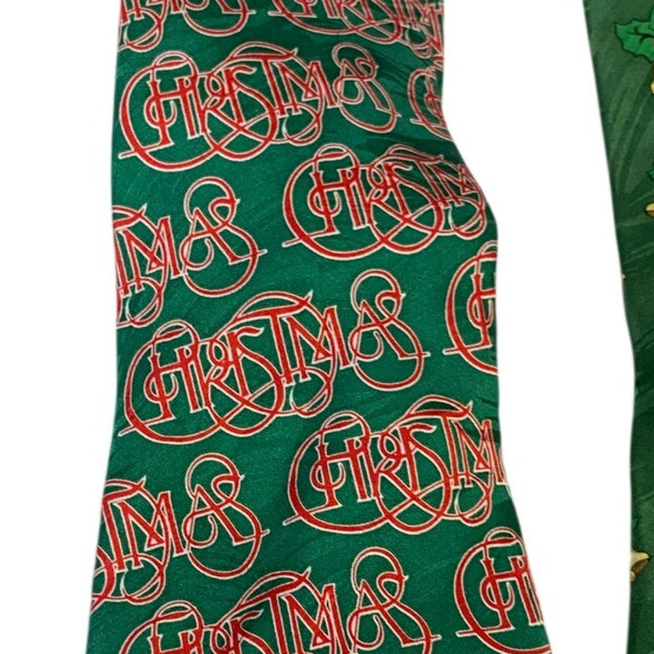 Lot of 2 Keith Daniels Mens Green Christmas Holly Jingle Bells Holiday Neck Ties
