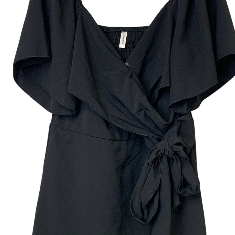 Dokotoo Womens Large Black 100% Polyester Short Sleeve V Neck Front Tie Dress