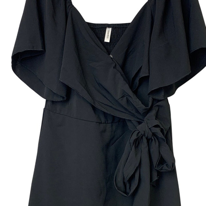 Dokotoo Womens Large Black 100% Polyester Short Sleeve V Neck Front Tie Dress